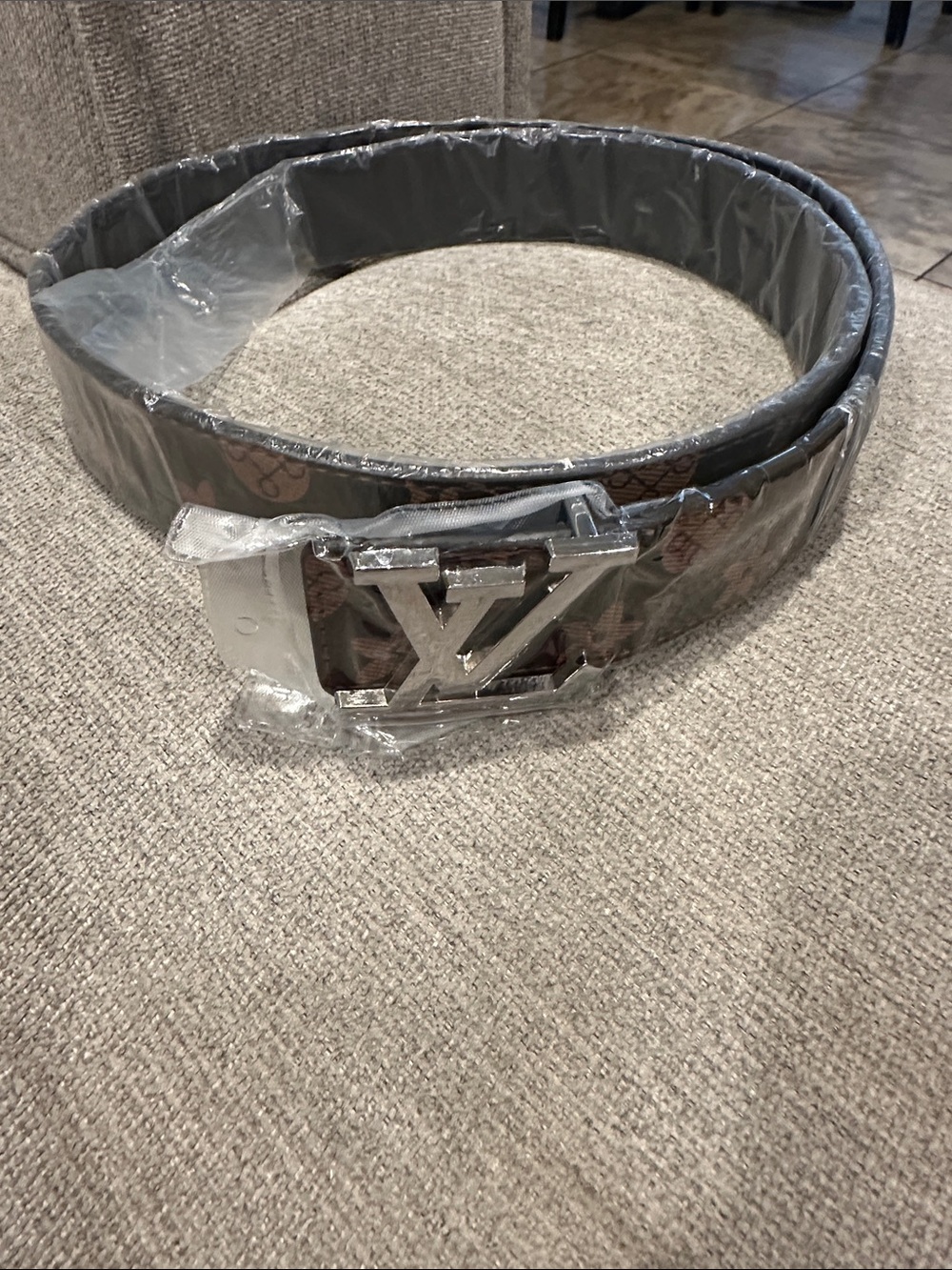 Brown Monogram Belt with Silver Buckle
